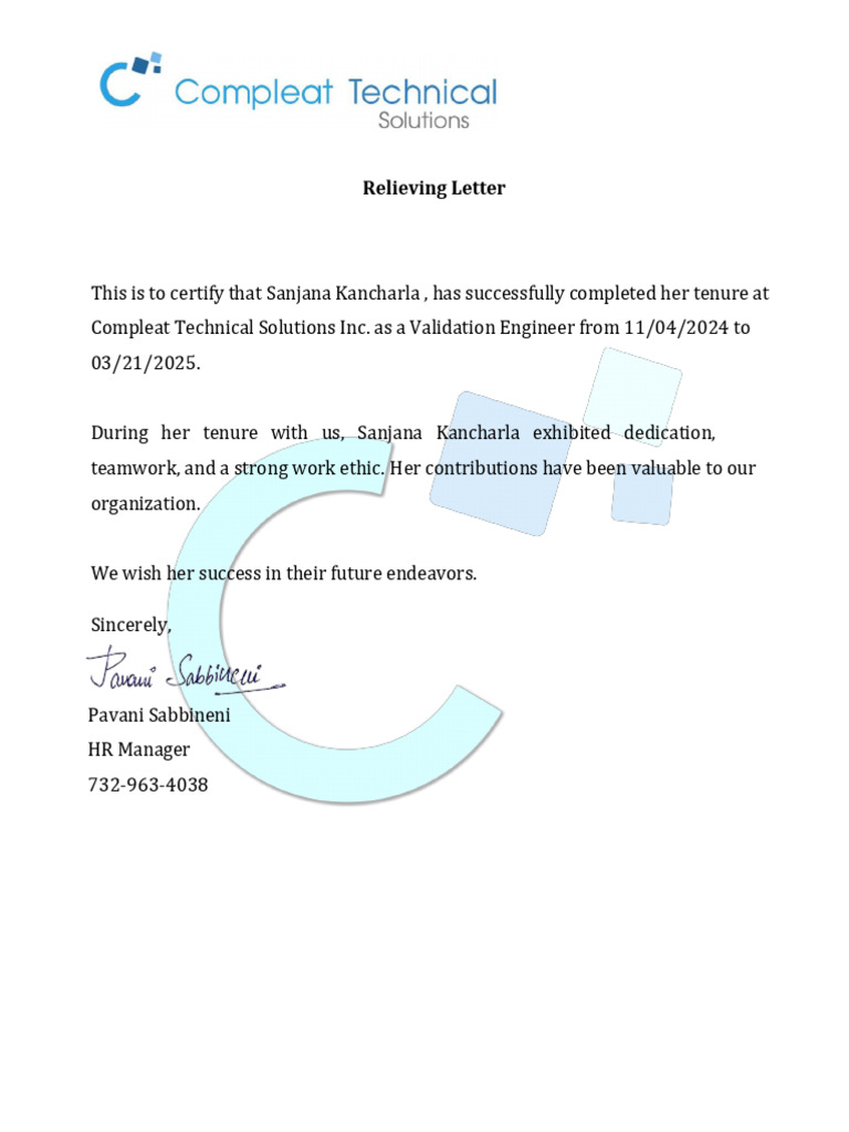 Releving Letter | PDF