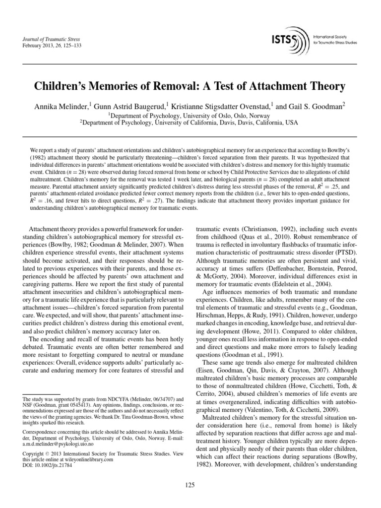 Children's Memories of Removal | PDF | Attachment Theory ...