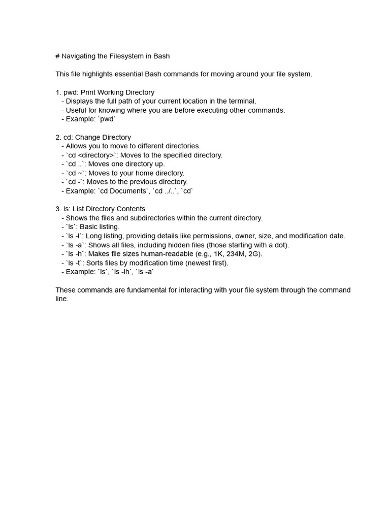 Essential Bash Commands for Filesystem Navigation | PDF