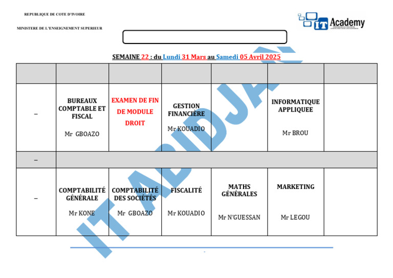 Emploi du temps Licence 2 FCGE 2025 | PDF