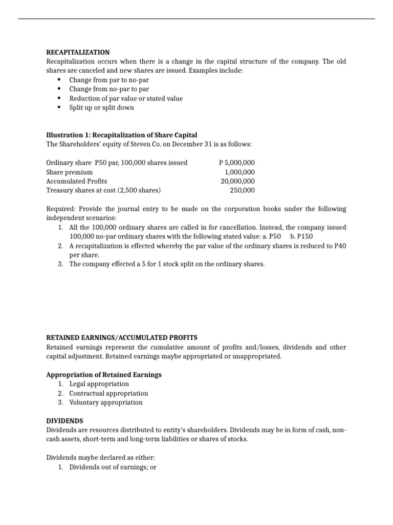 Understanding Recapitalization and Dividends | PDF | Dividend ...