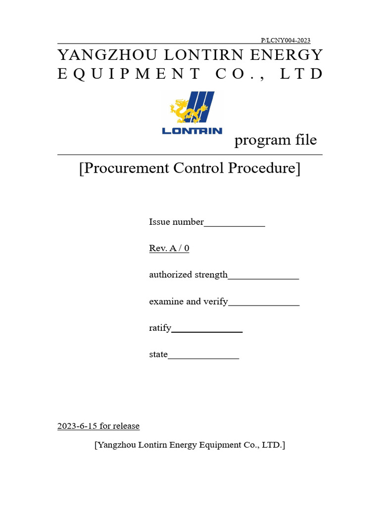 Procurement Control Procedure Overview | PDF | Procurement | Supply Chain