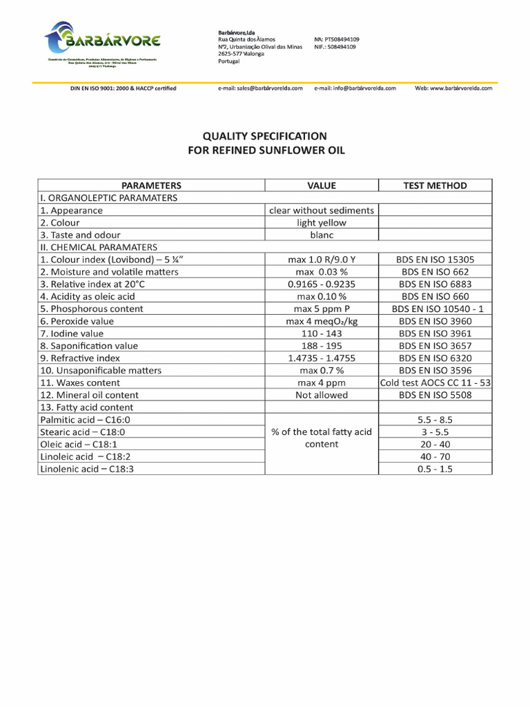 Quality Specification | PDF