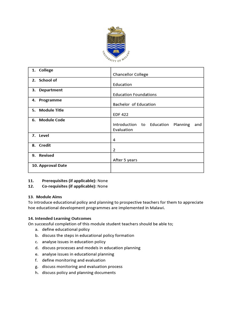 Education Planning and Evaluation Module | PDF | Policy | Education Policy