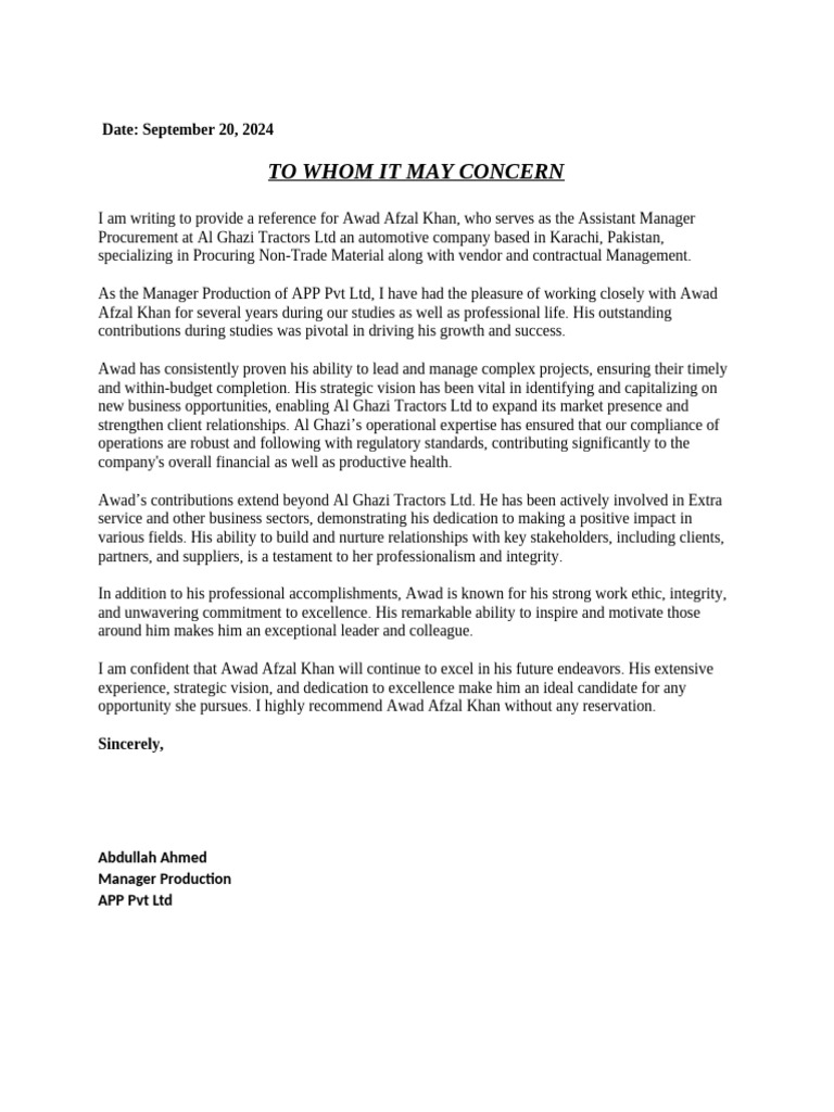 Reference Letter - Abdullah | PDF