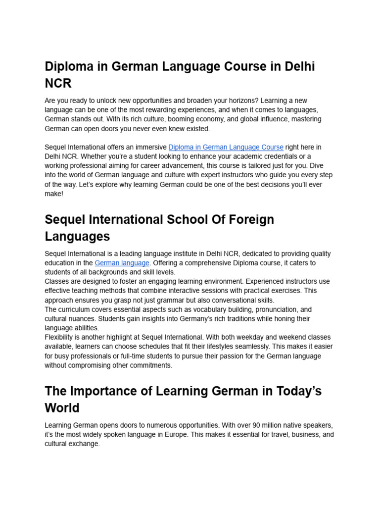 Diploma in German Language Course in Delhi NCR | PDF | Learning ...