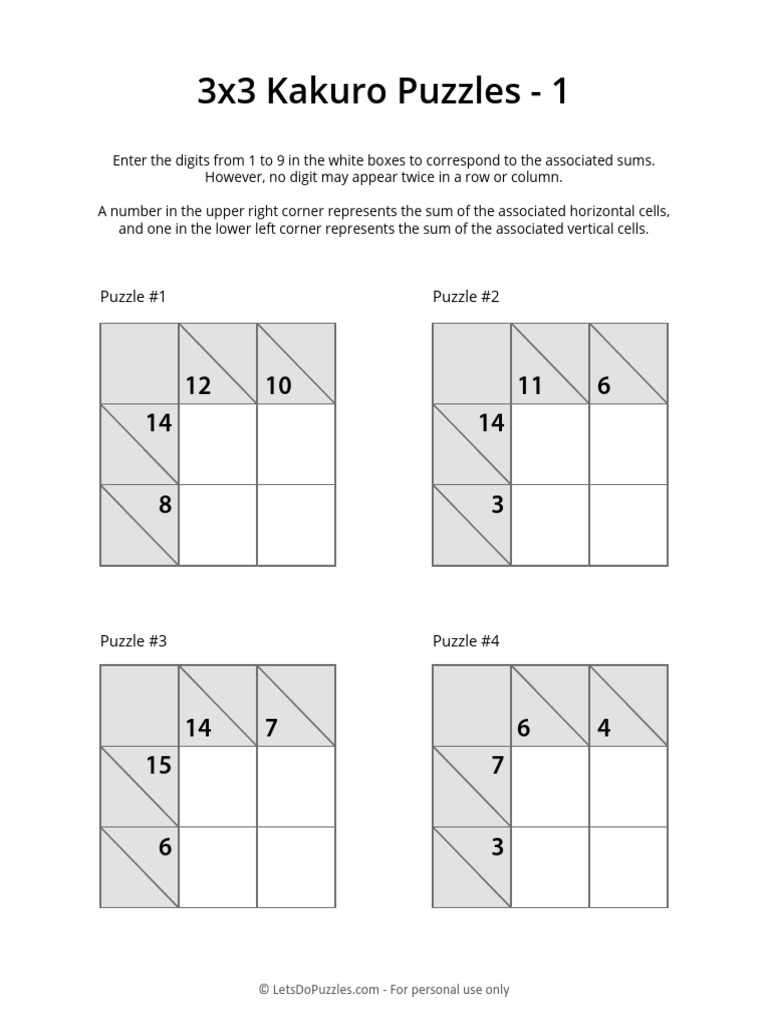 3x3 Kakuro Puzzles for Beginners | PDF