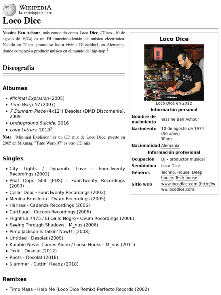 Loco Dice: Biografía y Discografía | PDF | Subculturas musicales ...