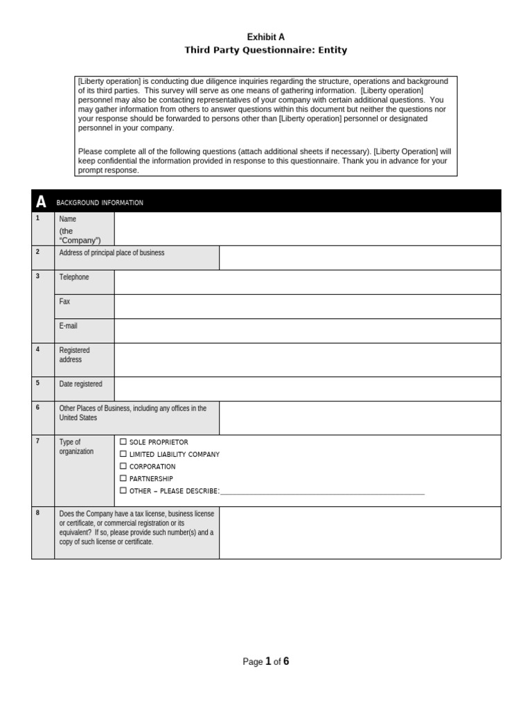 Third Party Due Diligence Questionnaire | PDF | Ownership | Limited ...