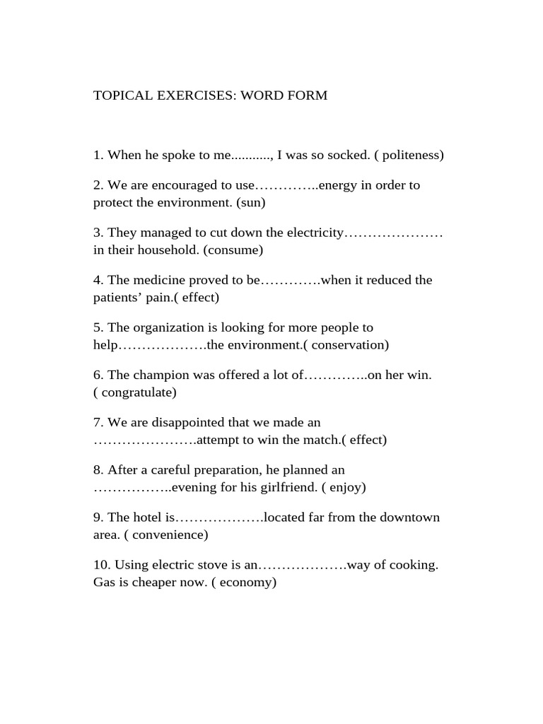 Image showcasing Topical Exercises on Word Formation | PDF