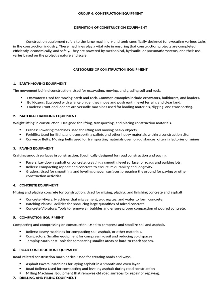 Essential Construction Equipment Guide | PDF | Heavy Equipment | Deep ...