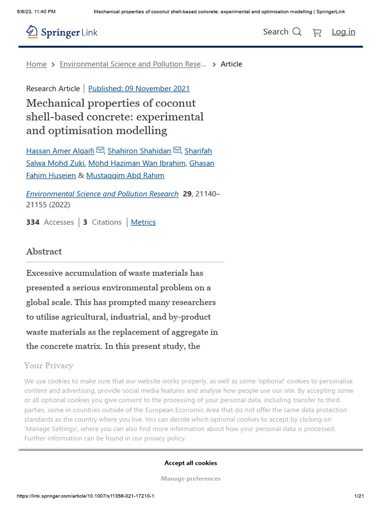 Mechanical Properties of Coconut Shell-Based Concrete - Experimental ...