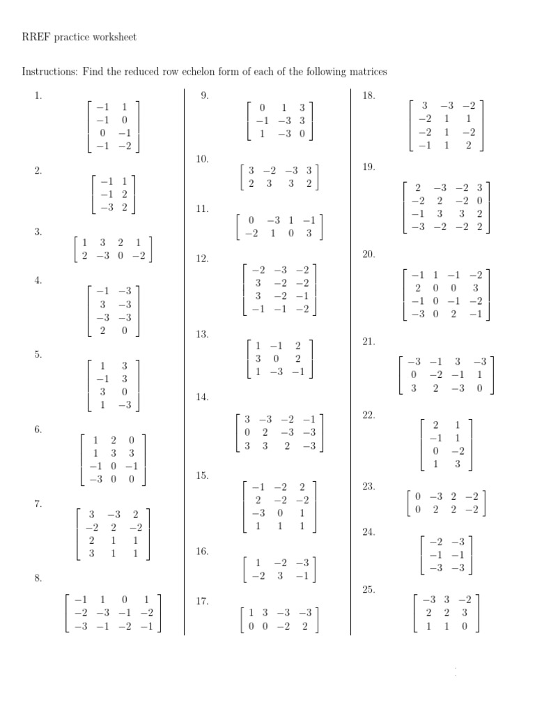 RREF Practice Worksheet | PDF | Linear Algebra | Algebra