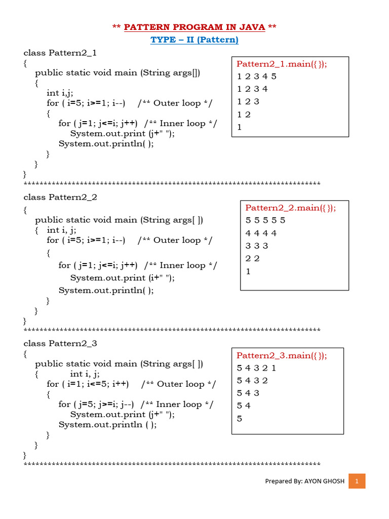 Java Pattern Programs and Examples | PDF | Computer Programming ...