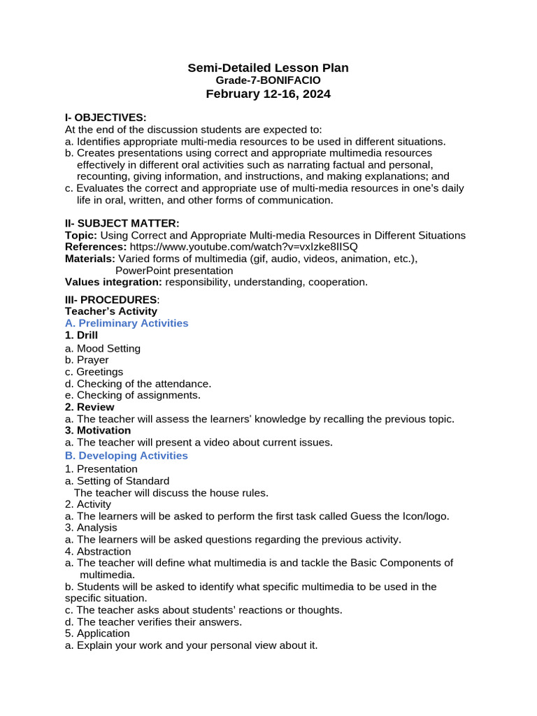 Multimedia Resource Lesson Plan | PDF | Multimedia | Teachers