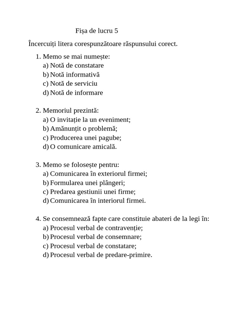 Fișa de Lucru 5 | PDF