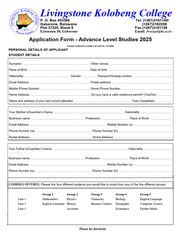 Alevel Application Form | PDF