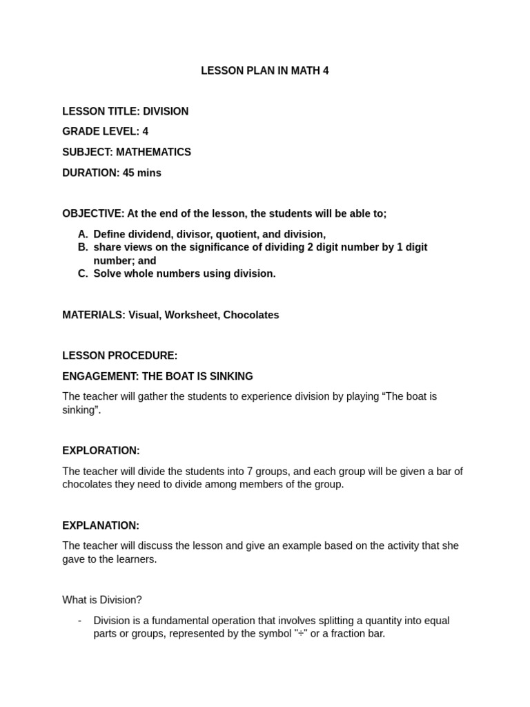 LESSON PLAN IN MATH 4 Mean | PDF