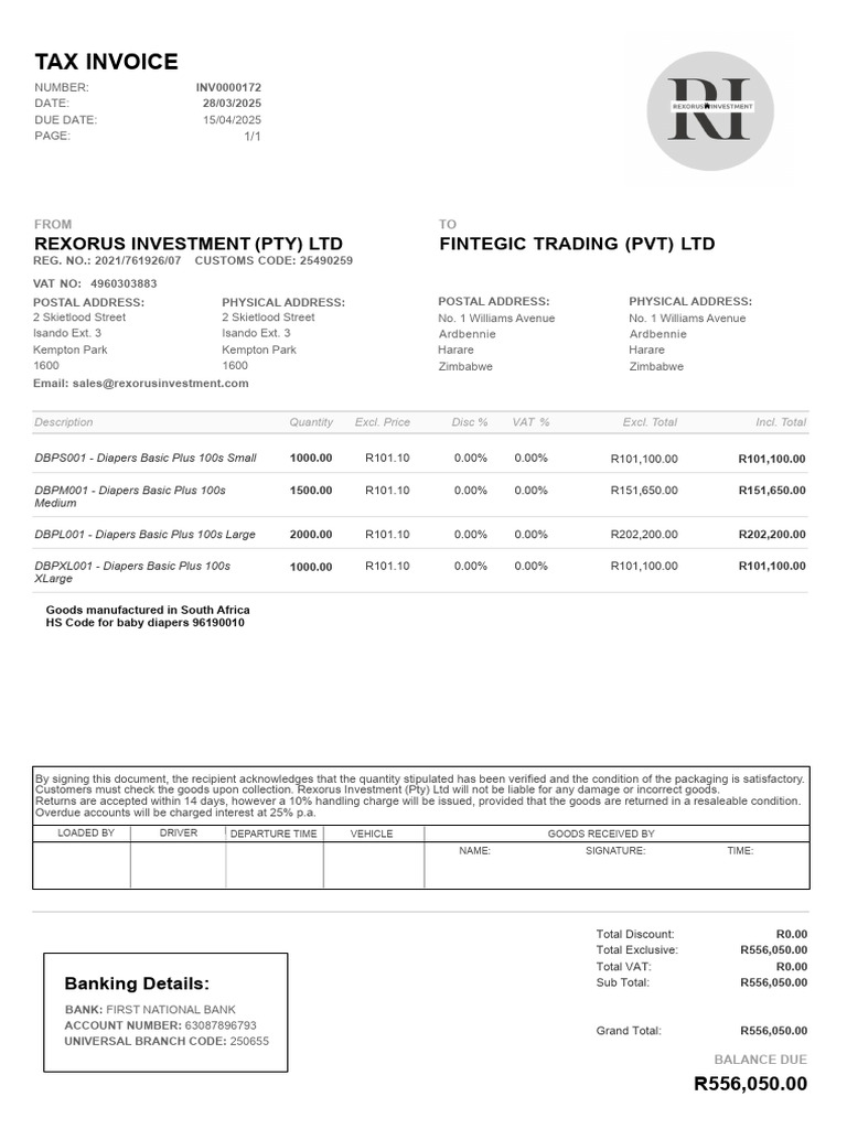 Tax Invoice for Diaper Purchase | PDF