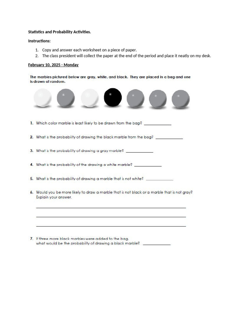 Weekly Statistics and Probability Tasks | PDF