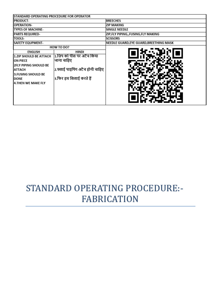 Standard Operating Procedure for Zip Making | PDF