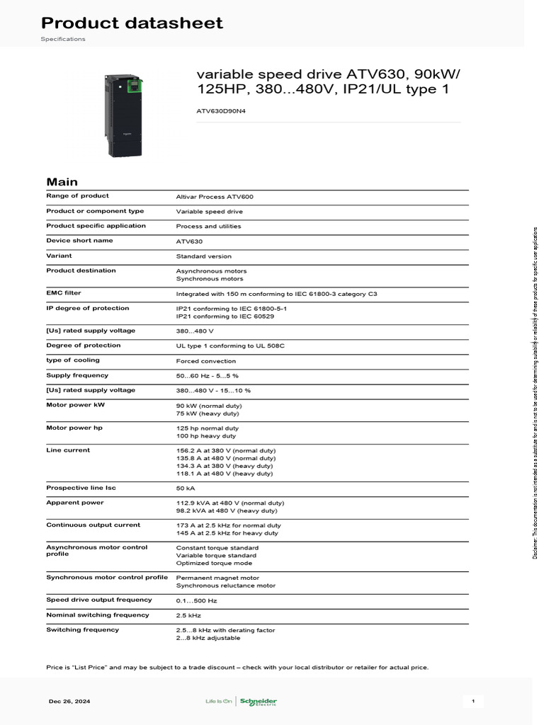 ATV630 Variable Speed Drive Specs | PDF | Electric Motor | Relay