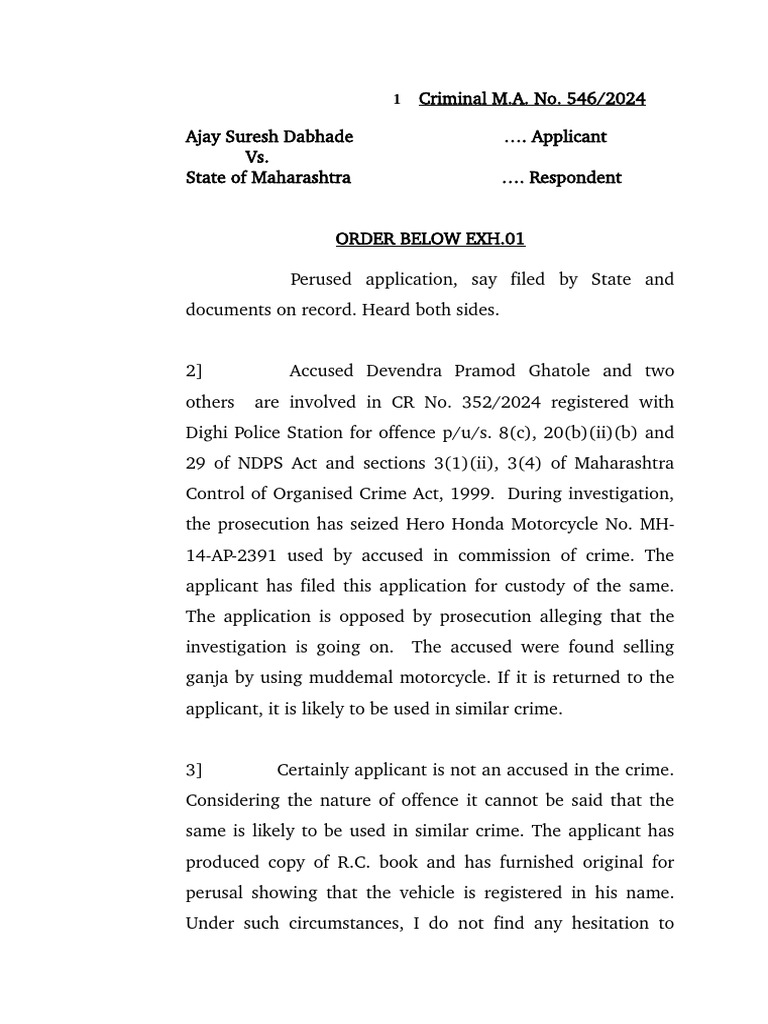 Custody Order for Seized Motorcycle | PDF | Misconduct | Law Enforcement