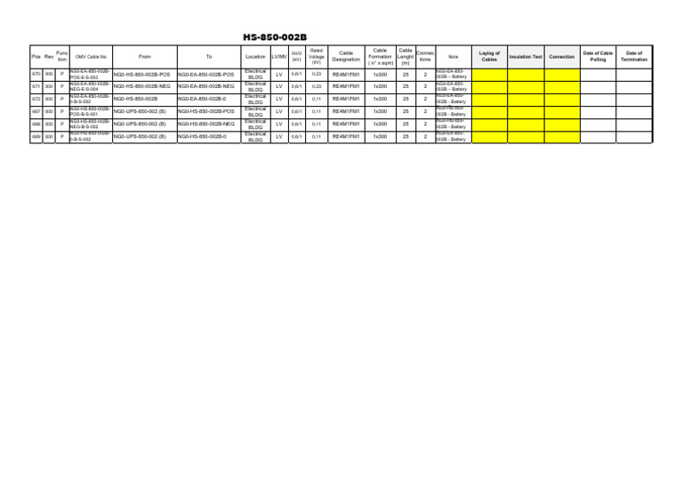 List of Cable HS-850-002B | PDF | Electricity | Electrical Engineering