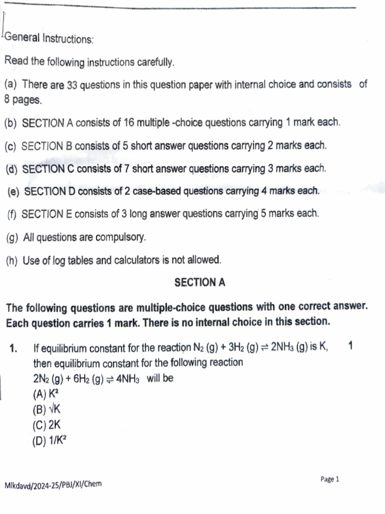 Chemistry Question Paper Structure | PDF | Conformational Isomerism ...