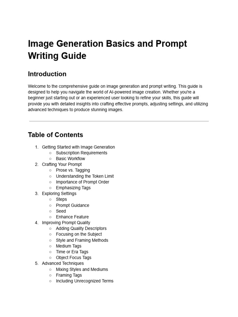 AI Image Generation and Prompt Guide | PDF | Artificial Intelligence ...