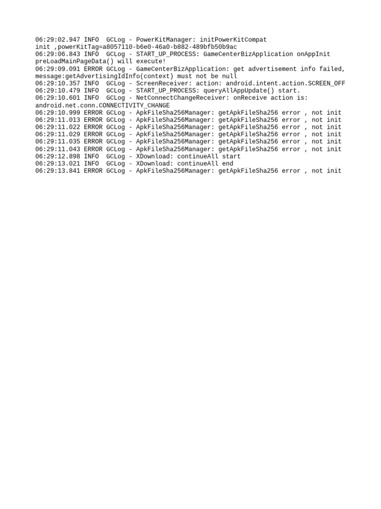 GameCenterBizApplication Log Errors | PDF
