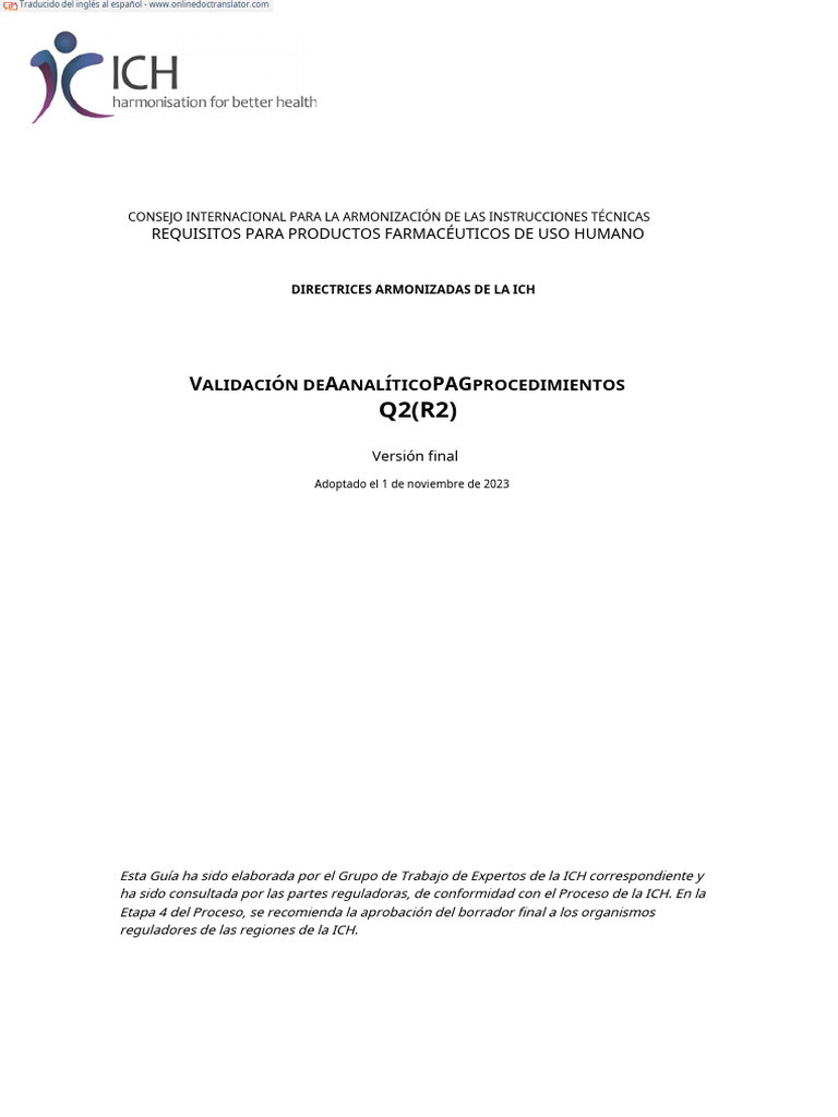 Guía ICH Q2(R2) Validación 2023 | PDF | Análisis de regresión | Datos