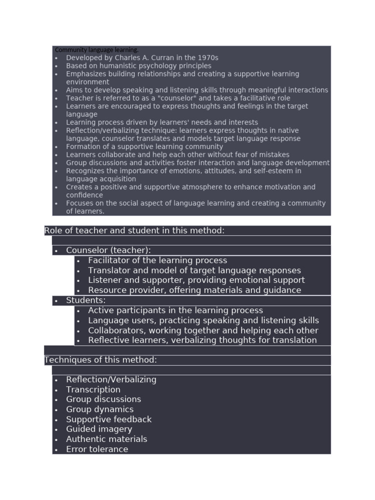 Community Language Learning Method | PDF