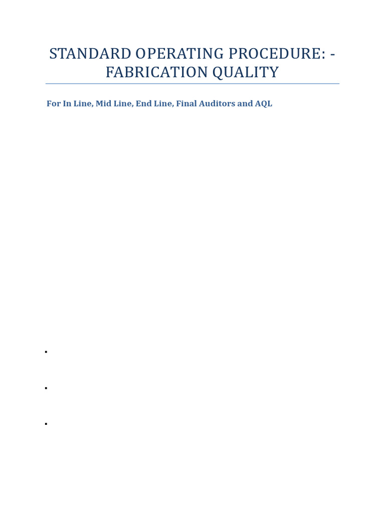 Fabrication Quality SOP for Production | PDF | Quality Assurance | Sewing