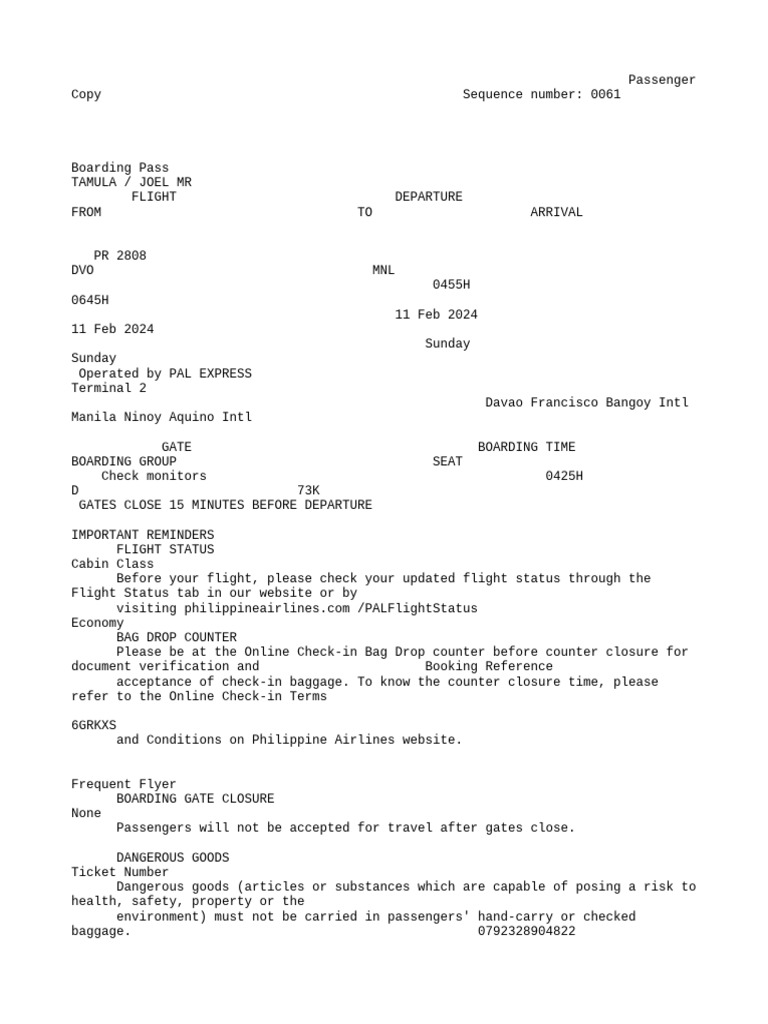 PAL Boarding Pass Example | PDF | Aviation | Airlines