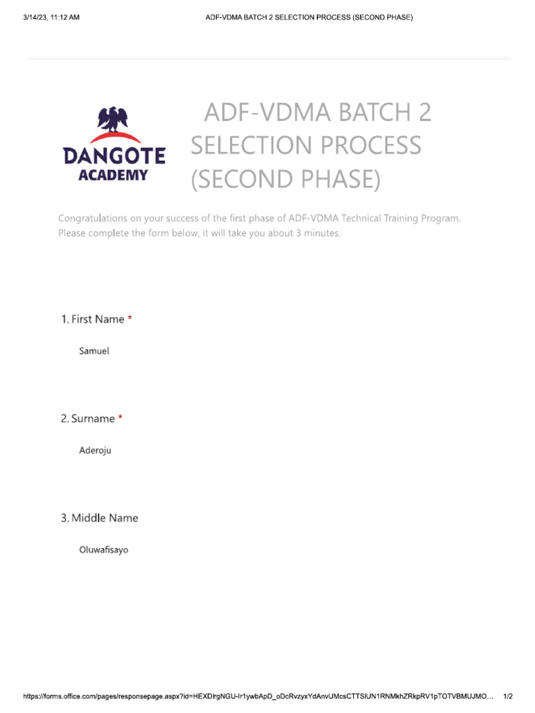 Adf-Vdma Batch 2 Selection Process (Second Phase) | PDF