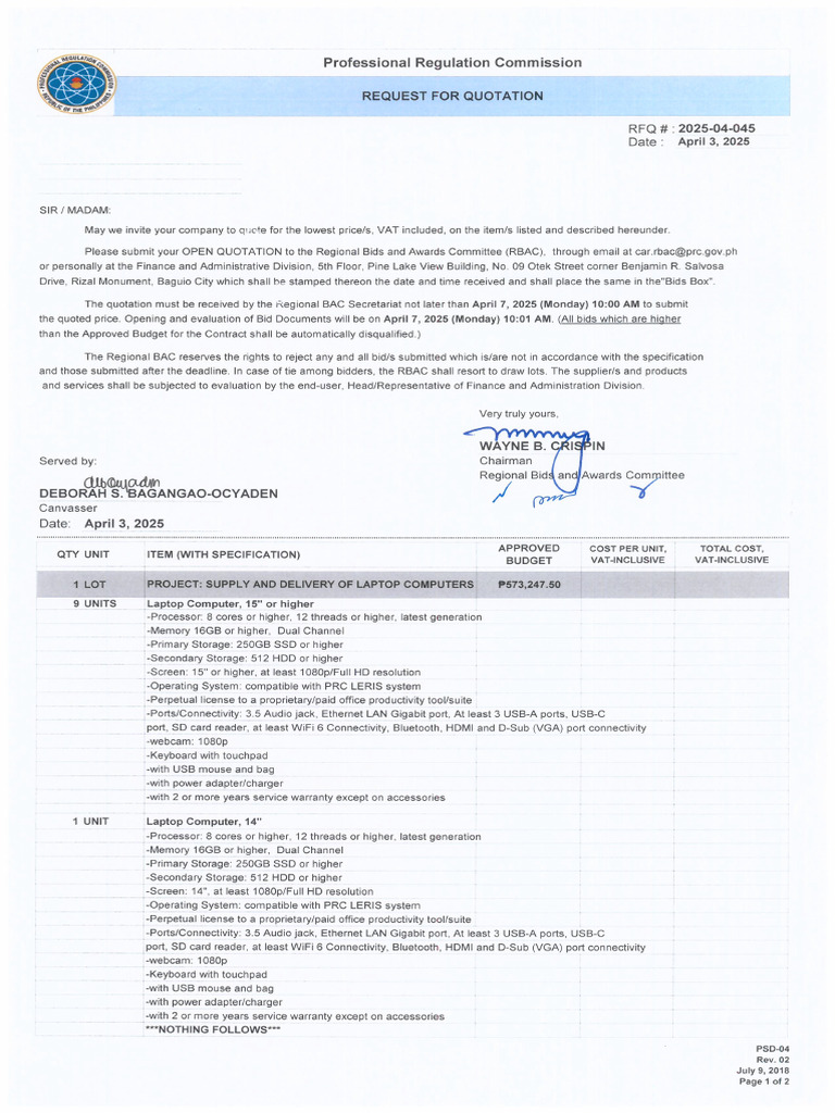 2025-04-045 - RFQ-Laptop Computers | PDF