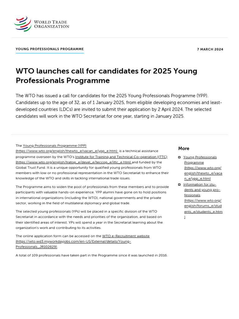 WTO Young Professionals Programme 2025 | PDF | World Trade Organization ...