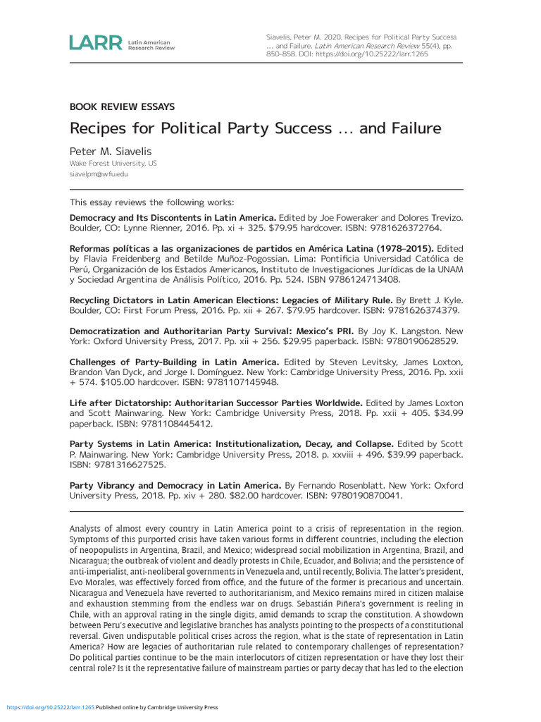 Recipes For Political Party Success and Failure | PDF ...