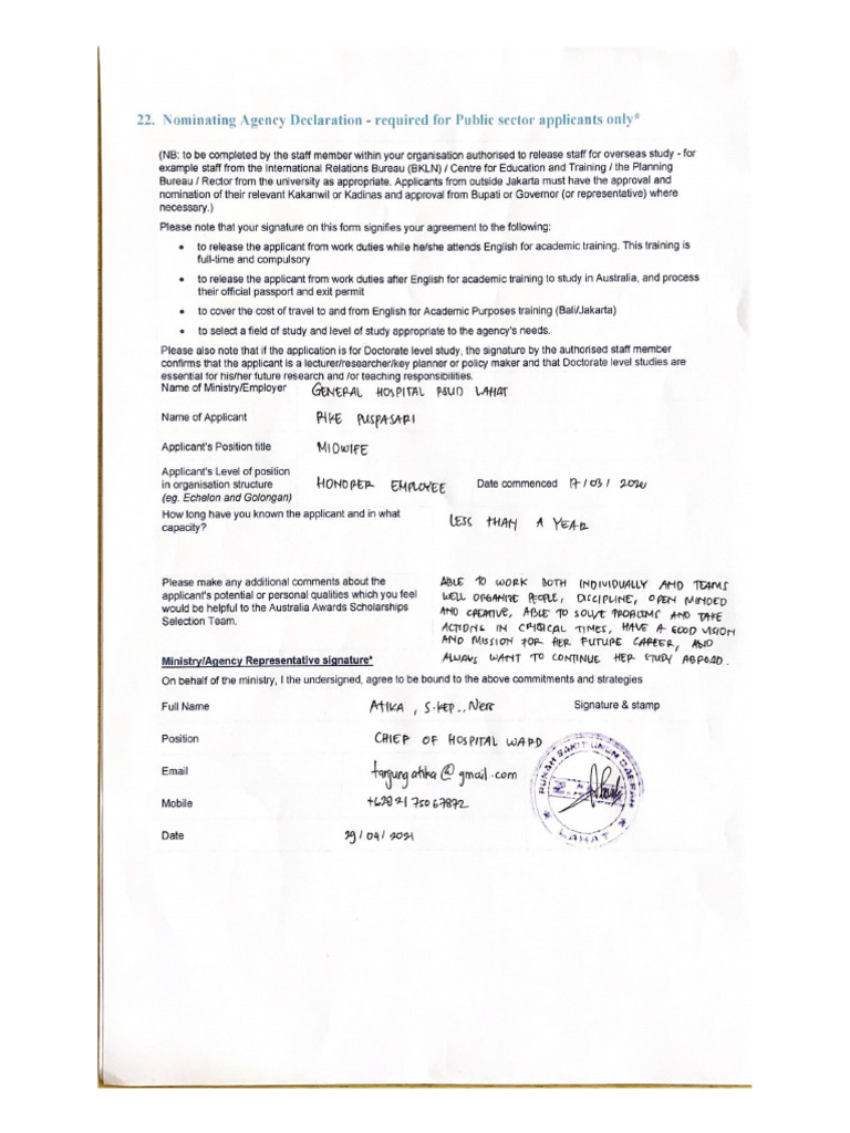 Rike Puspasari_Nominating Agency Declaration | PDF