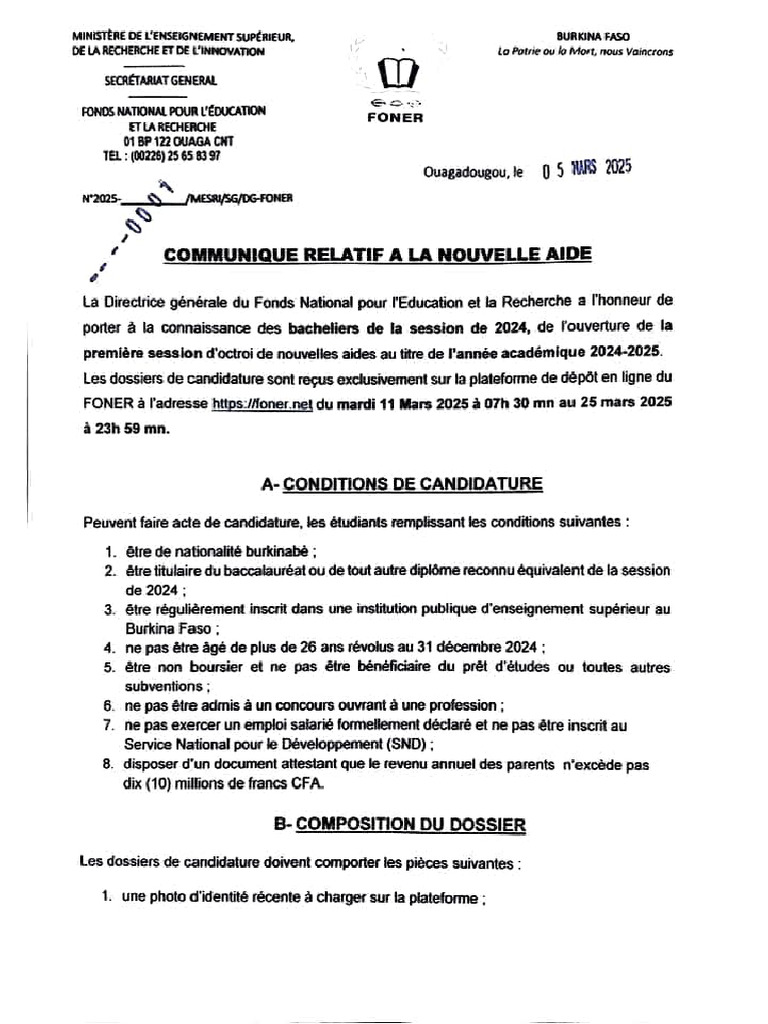 aide-foner-2025-conditions-et-dossier-pdf-doctorat-burkina-faso