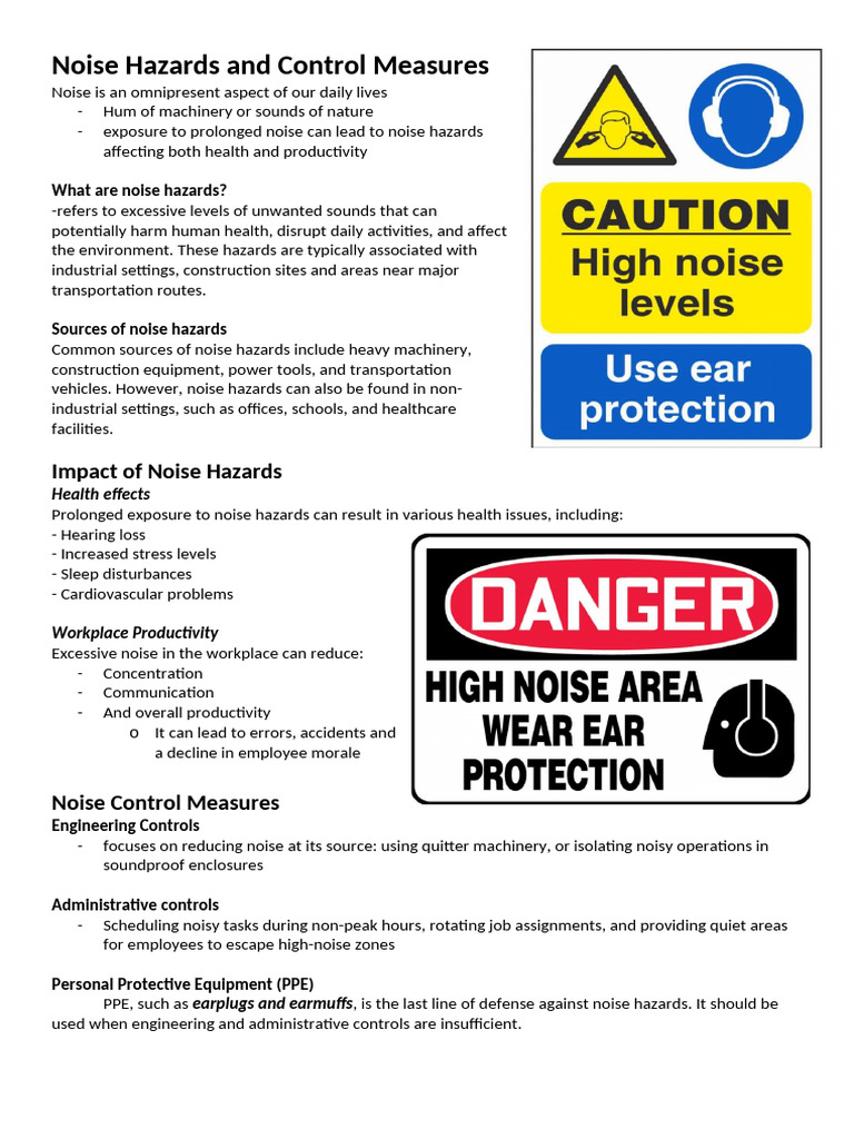 Noise Hazards: Sources & Control Measures | PDF