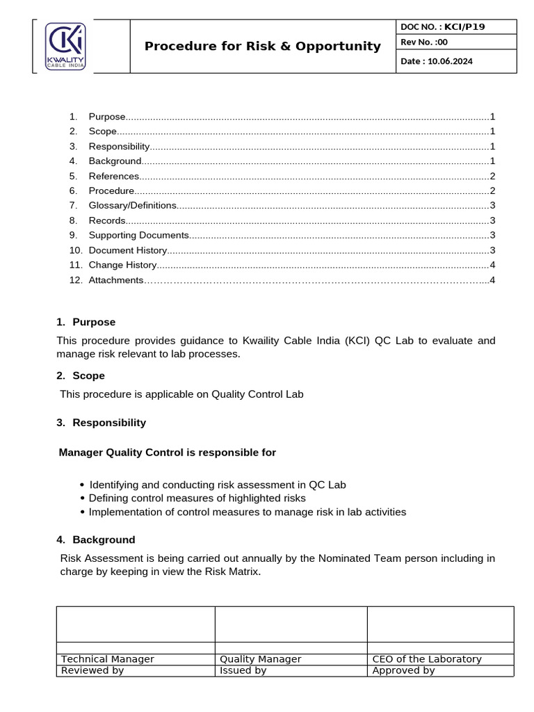 Procedure For Risk - Opportunity | PDF | Risk | Risk Assessment