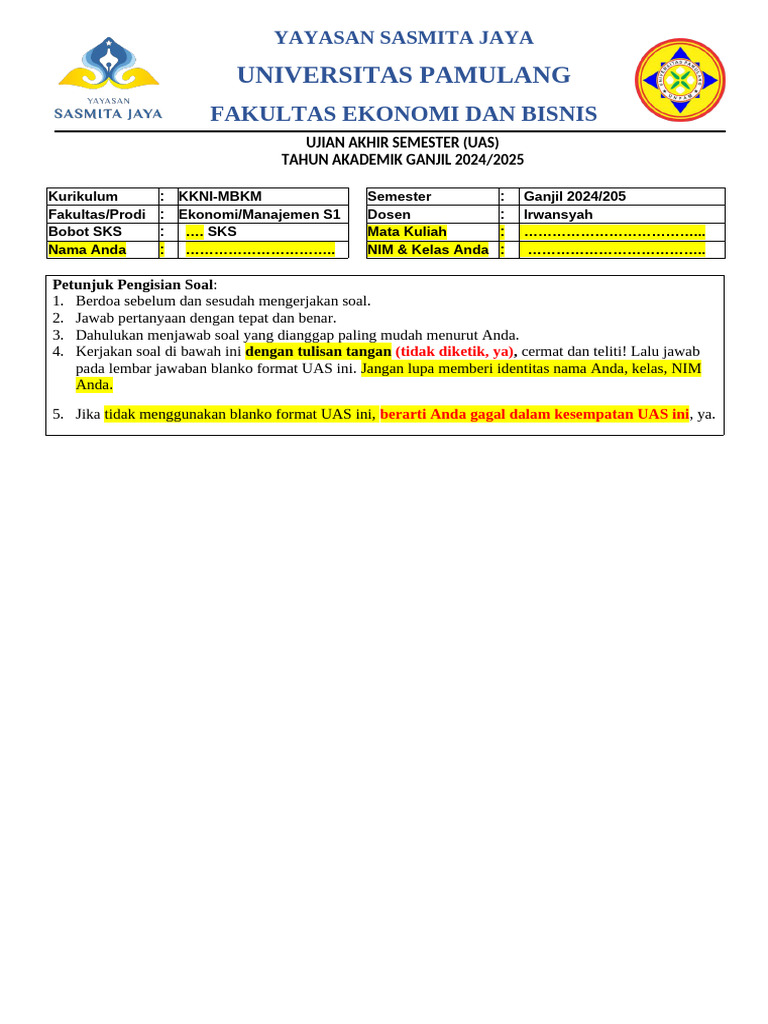 UAS SD 2025: Panduan dan Petunjuk | PDF