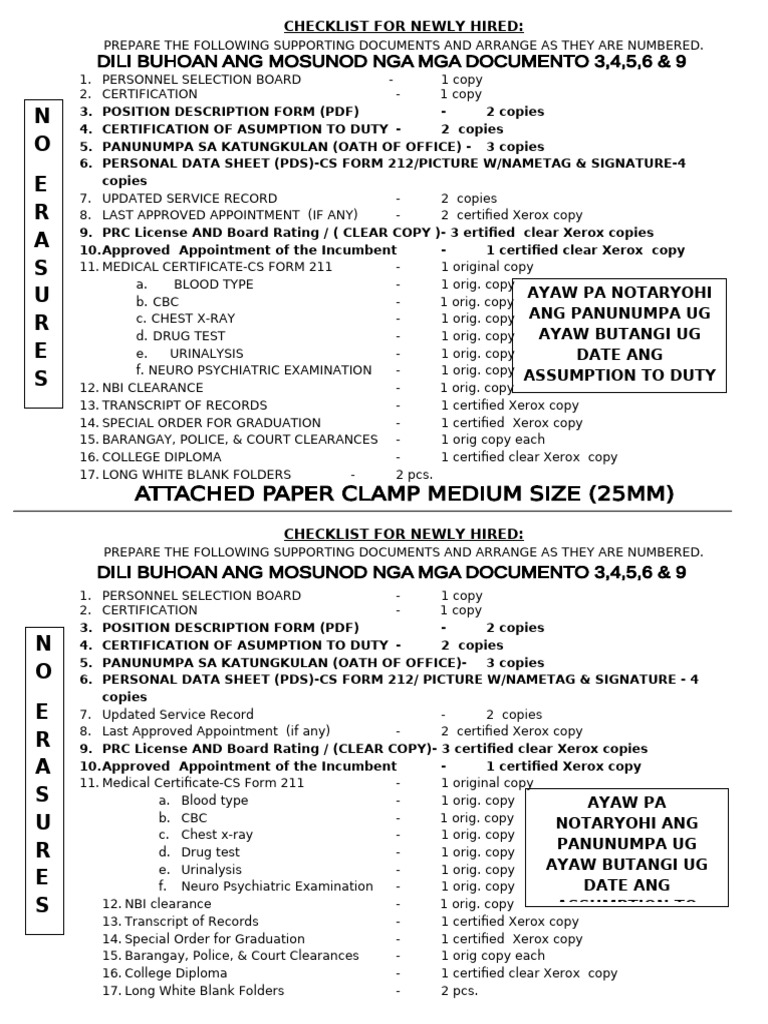 Checklist For Newly Hired and Sub | PDF | Medicine