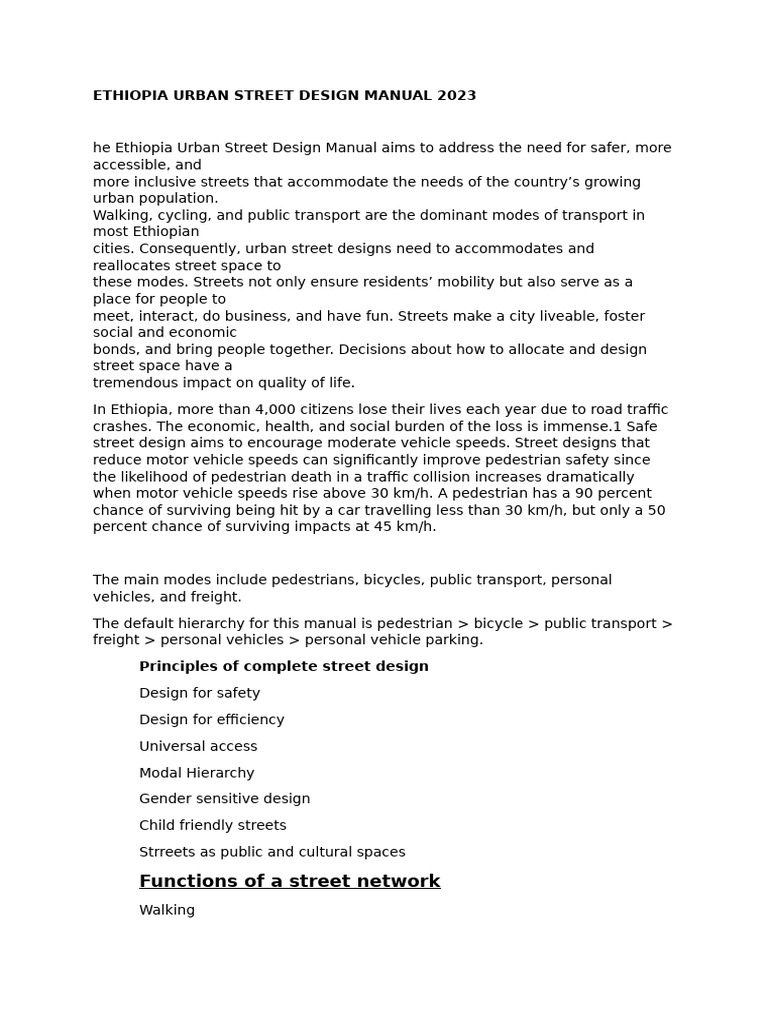 Ethiopia Urban Street Design Manual 2023 | PDF | Storm Drain | Pedestrian
