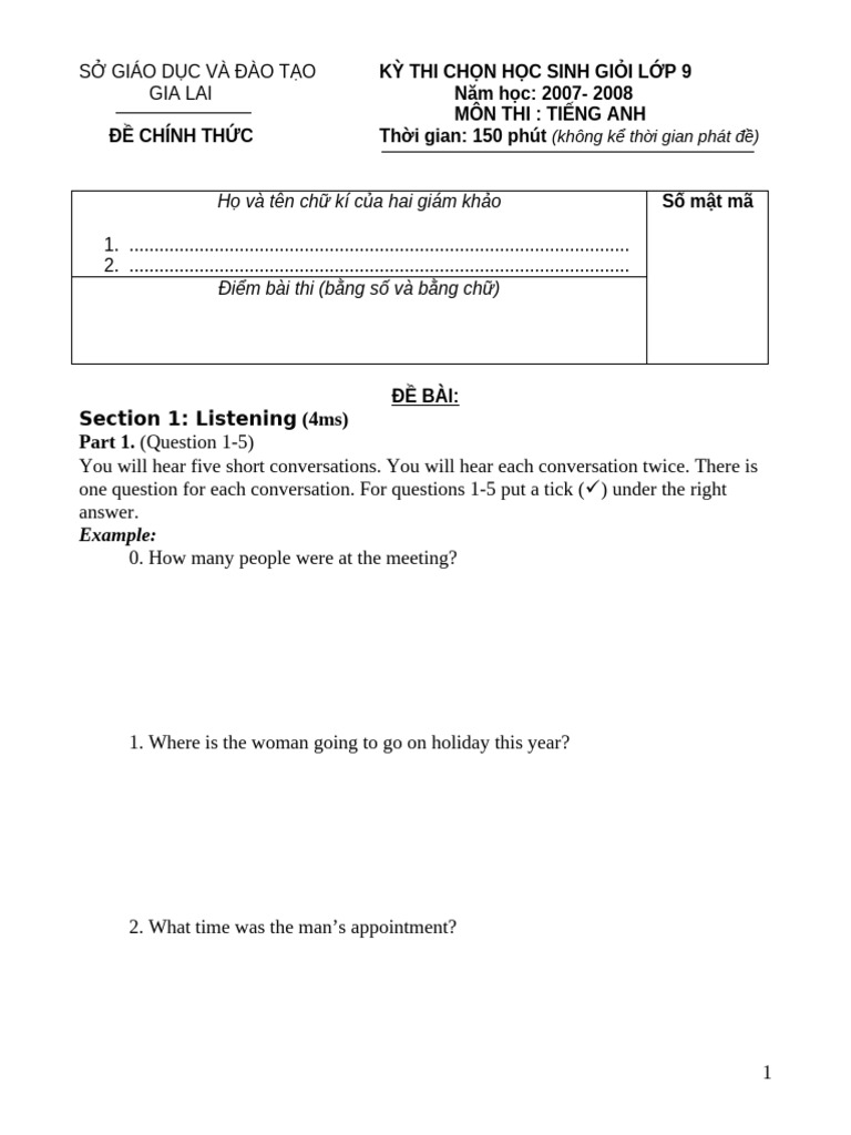 English Exam for 9th Grade Students | PDF | Vietnam | English Language