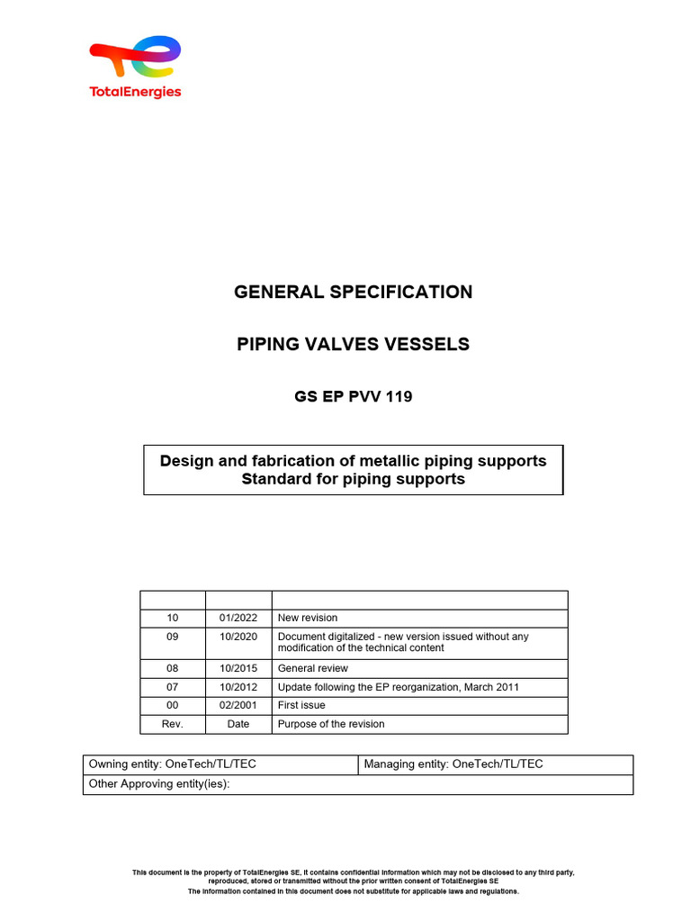 Piping Supports Design Specification | PDF | Pipe (Fluid Conveyance ...
