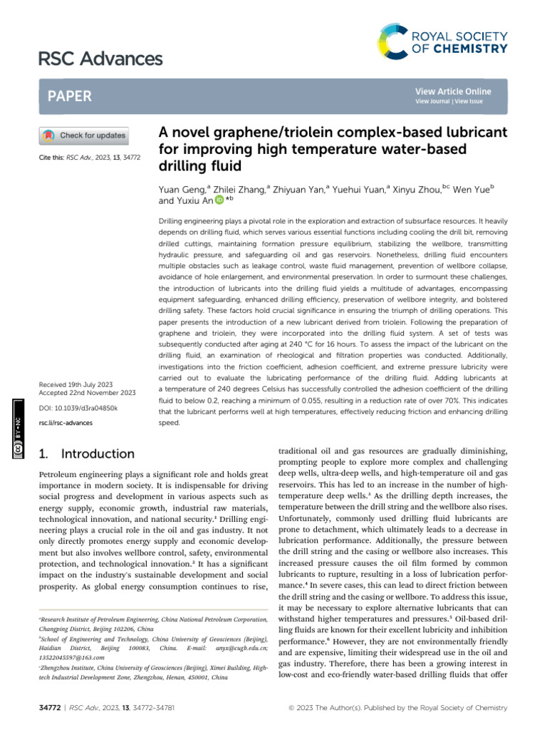 RSC Advances: Paper | PDF | Lubricant | Oil Well