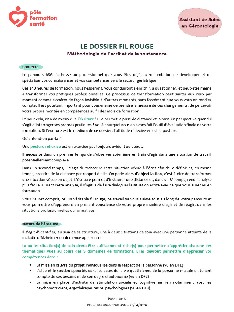 Dossier Fil Rouge ASG : Méthodologie et Évaluation | PDF | Ergothérapie ...